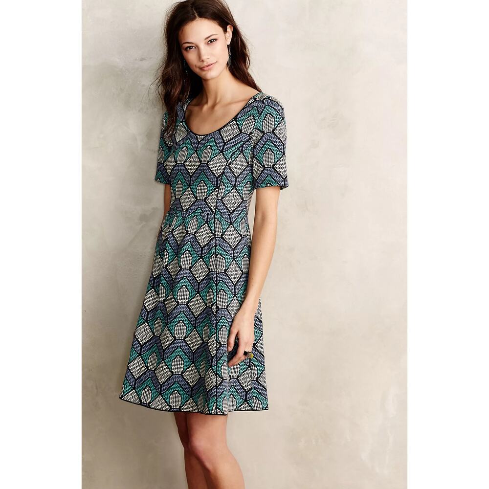 Anthropologie Teal Blue Patterned Mini Dress